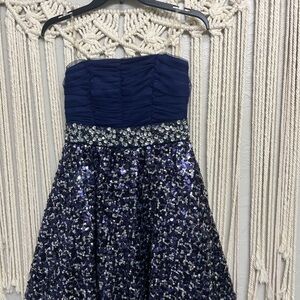 Navy Blue Sequin Strapless Dress